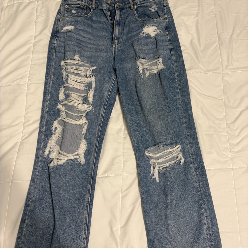 American Eagle Outfitters Ripped Blue Straight Leg Jeans